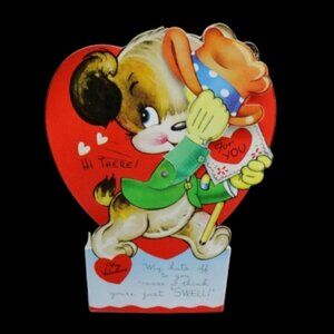 Vintage valentine A-Meri-Card stand up mechanical puppy NOS